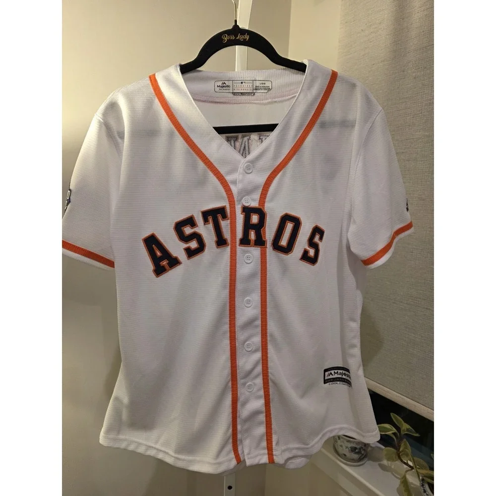 BASEBALL HOUSTON ASTROS SHIRT MAJESTIC SIZE L ADULT SPRINGER 4 World Series 2019